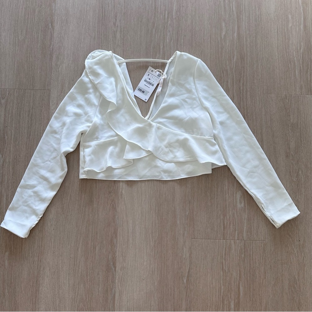 Zara White Ruffle Top Blouse